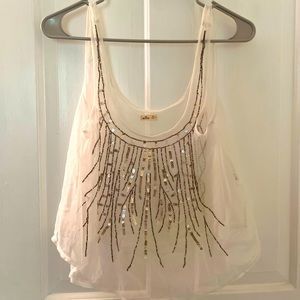Sheer beaded Hollister cropped tank top M